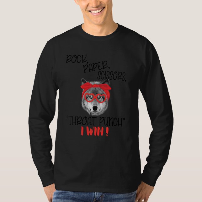 T-shirt Drôle Wolf Rock Ciseaux de papier Throat Punch Je  (Devant)