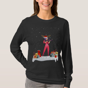 T-shirt Drôle Xmas Éclairage Reindeer Santa Hat Biathlon C
