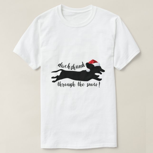T-shirt drôles dachshund à travers la neige chemise de noë (Design devant)