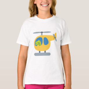 T-shirt drôles dinosaure vol hélicoptère jaune