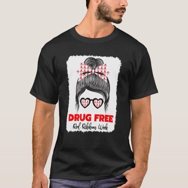 T-shirt Drug Free Red Ribbon Week Awareness Cute Bleached  (Devant)