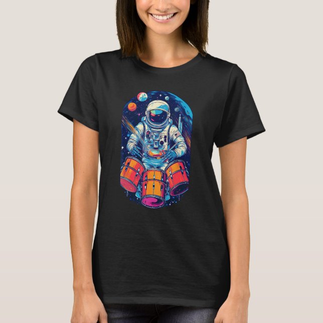 T-shirt Drum Playing Astronaut Astronaut Drummer Boy Space (Devant)
