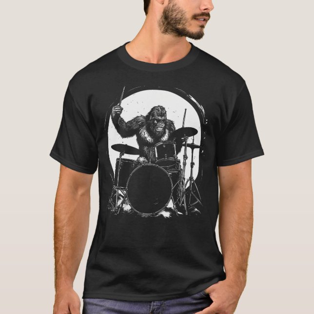 T-shirt Drummer Bigfoot Playing Drums Funny Sasquatch Drum (Devant)