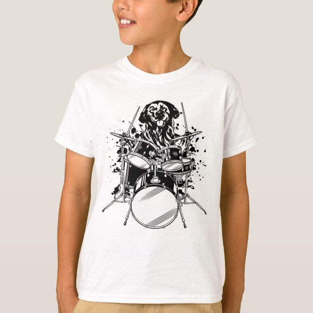 T-shirt Drummer de chien Jouer des tambours garçon (Devant)