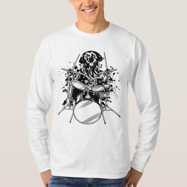 T-shirt Drummer de chien Jouer des tambours hommes LS (Devant)