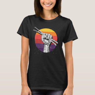 T-shirt Drummer Fist Drumsticks Musique Retro Drums