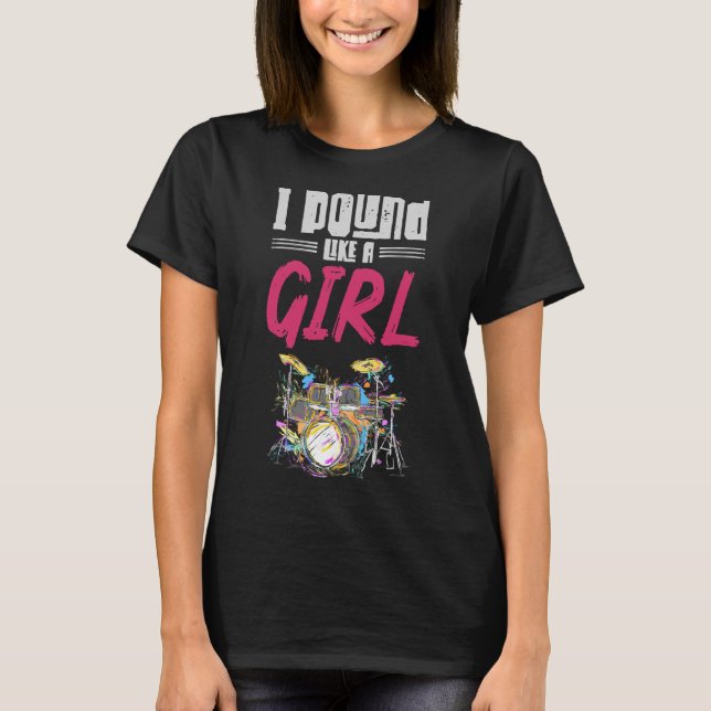 T-shirt Drummer Girl Drumset Femme Drum Music Lover (Devant)