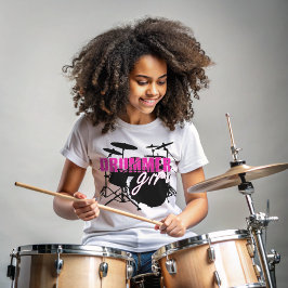 T-Shirt Drummer Girl mignonne texte violet et blanc