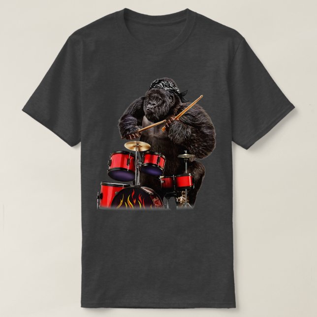T-shirt Drummer Gorilla Jouer Drum Rock n Roll (Design devant)