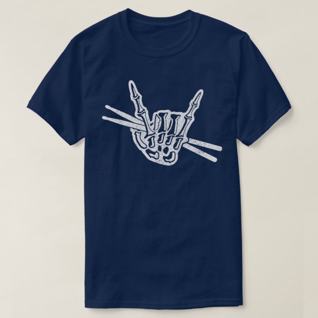 T-shirt Drummer Halloween Skeleton Hand Rock & Roll Drums  (Design devant)