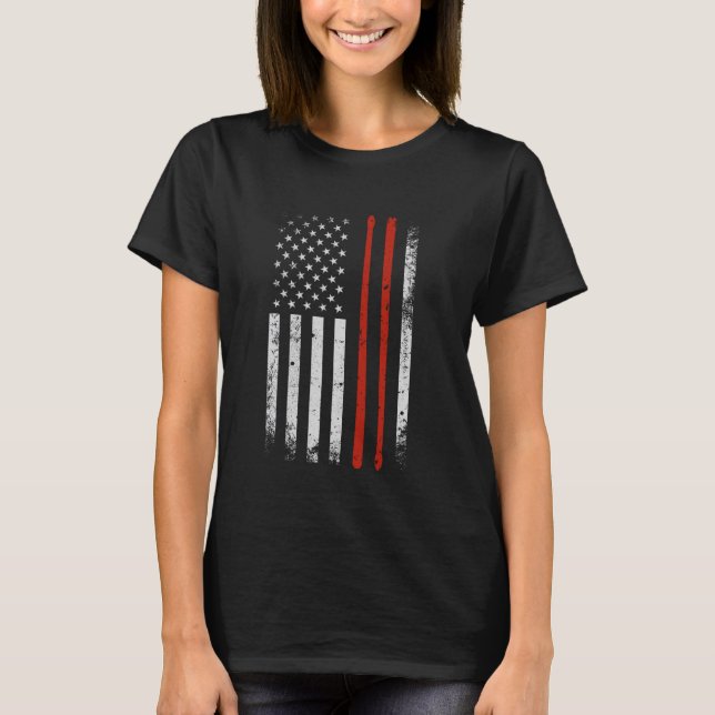 T-shirt Drummer Percussionist Drumsticks Distressed USA Fl (Devant)