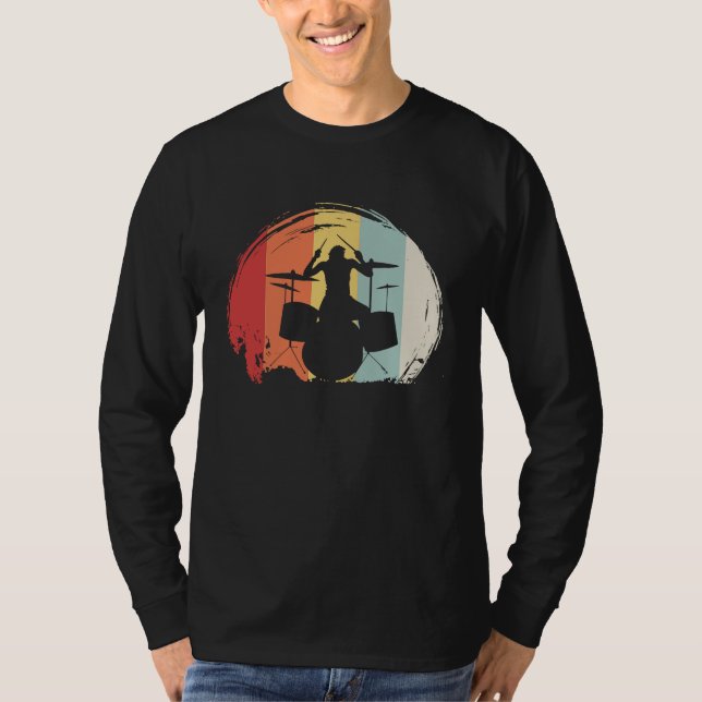 T-shirt Drummer Retro 60s 70s Style Drum Set (Devant)