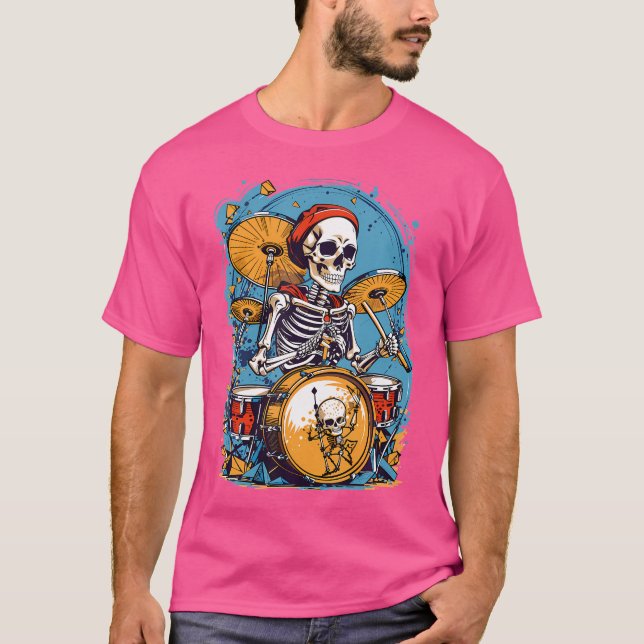 T-shirt Drummer Skeleton Jouer Des Tambours Pour Halloween (Devant)