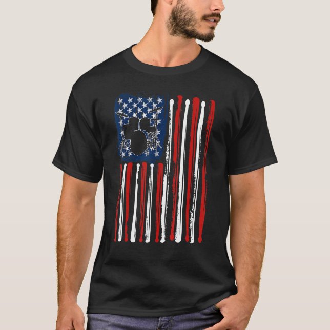 T-shirt Drumming Drummer American USA Flag 4th Of July Men (Devant)
