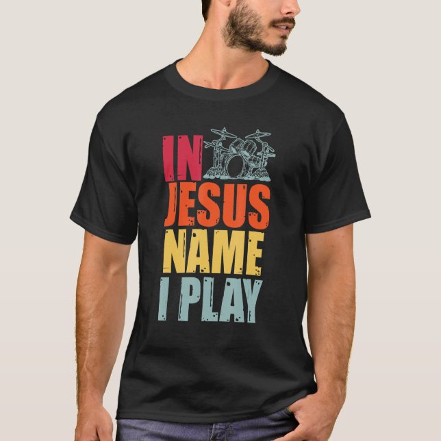 T-shirt Drums Drummer Drumming Percussion Jesus Christian  (Devant)