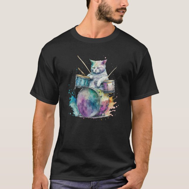 T-shirt Drums Drummmer Cat  4 (Devant)