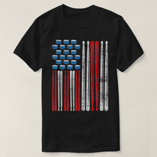 T-shirt Drumsticks américain batteur américain Drapeau Per (Design devant)