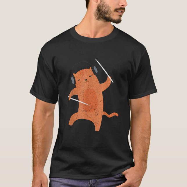 T-shirt Drumsticks Percussion Drummer Cat Animal Gift Drum (Devant)