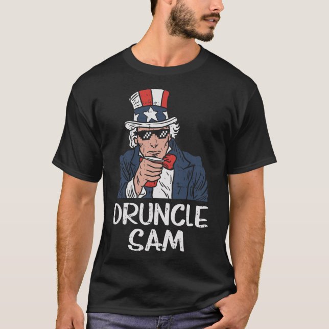 T-shirt Druncle Sam Funny Oncle Sam Beer 4 juillet (Devant)