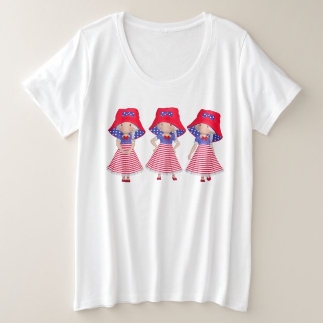 T-shirt du 4 juillet Plus Size avec poupées (Design devant)