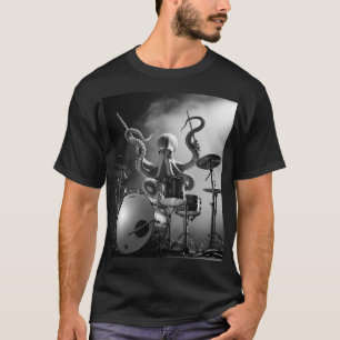 T-Shirt du batteur pieuvre noir et blanc