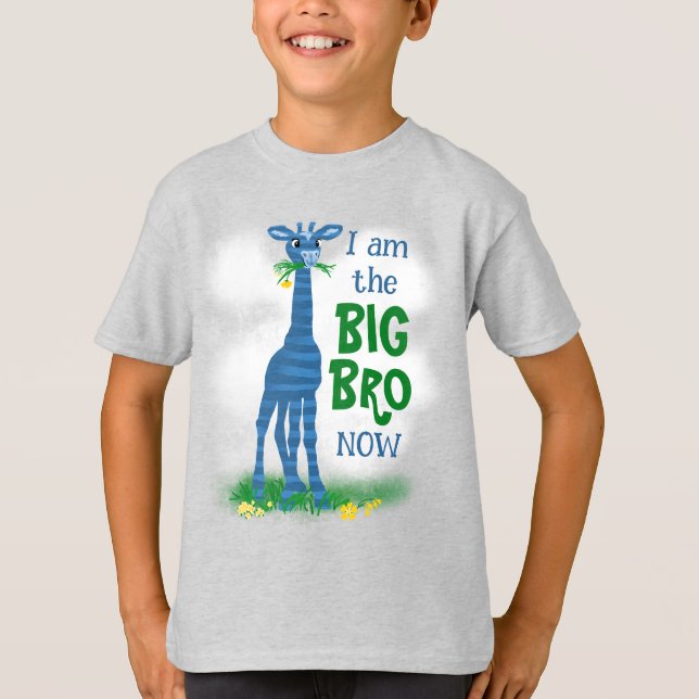 T-shirt du grand-frère, girafe bleu vert (Devant)