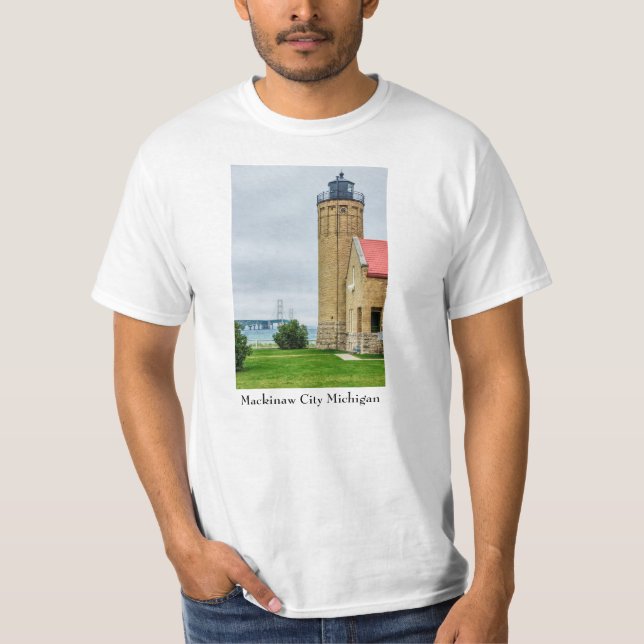 T-shirt du pont Mackinac et du phare (Devant)