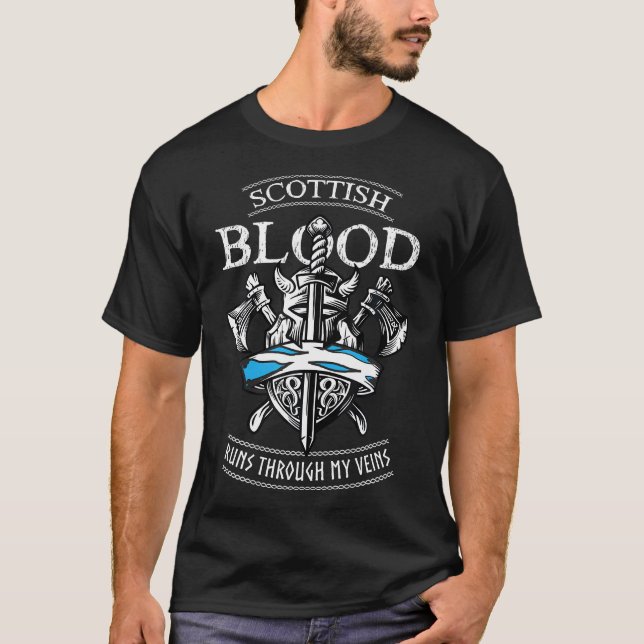 T-shirt Du Sang Écossais Traverse Mes Veines Viking Odin (Devant)