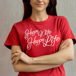 T-shirt du slogan graphique Happy Wife Happy Life