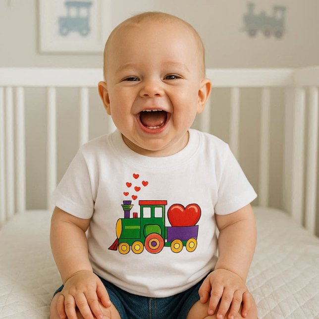 T-shirt du train de jour Valentines pour bébé garç (Add baby name to the cartoon train engine.  This tee would be a thoughtful gift for baby boy )