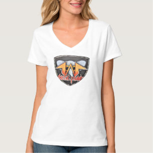 T-shirt du V-cou des femmes d'emblème de
