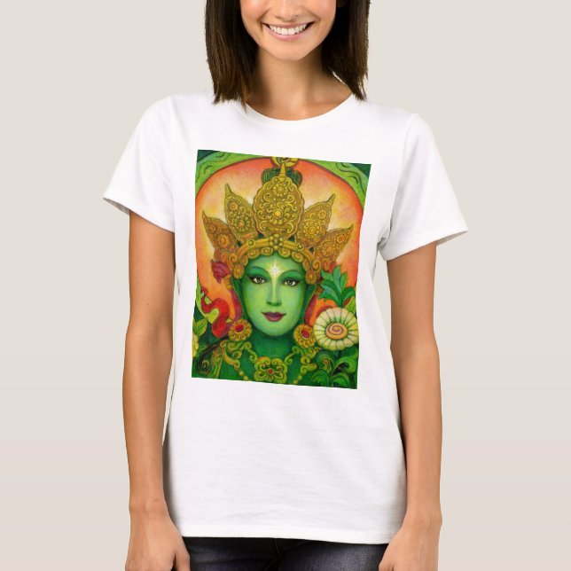 T-shirt du visage de Tara vert de déesse (Devant)