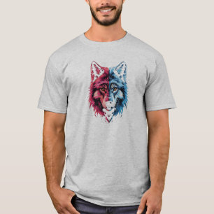 T-shirt Dualité Wolf - Art Spirit Rouge et Bleu