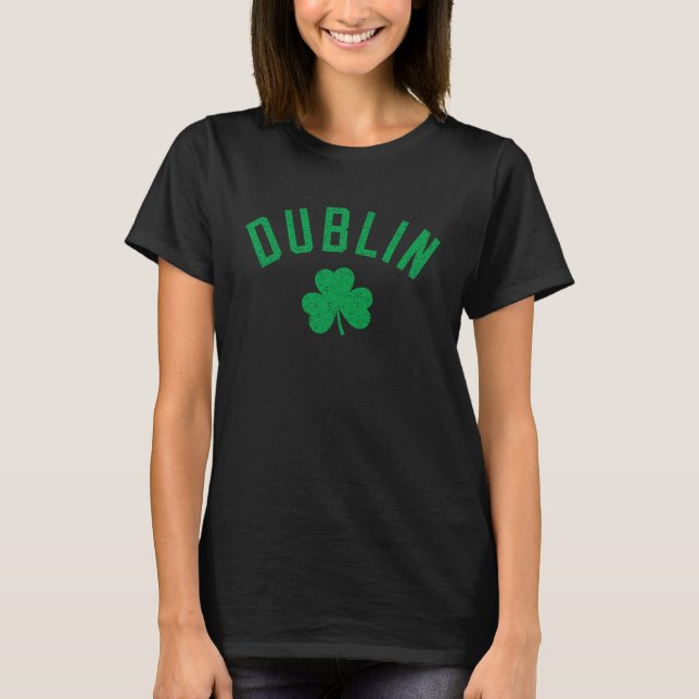 T-shirt Dublin Sports Text Shamrock Distressed Green Print (Devant)