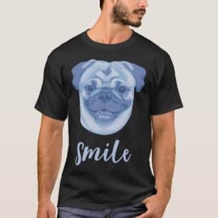 T-shirt DuFauna Pug Bleu Sourire Joyeux Fond Sombre