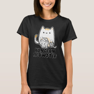 T-shirt Dungeon Meowster Cute Cat D20 Dice BoardJeu Nerd