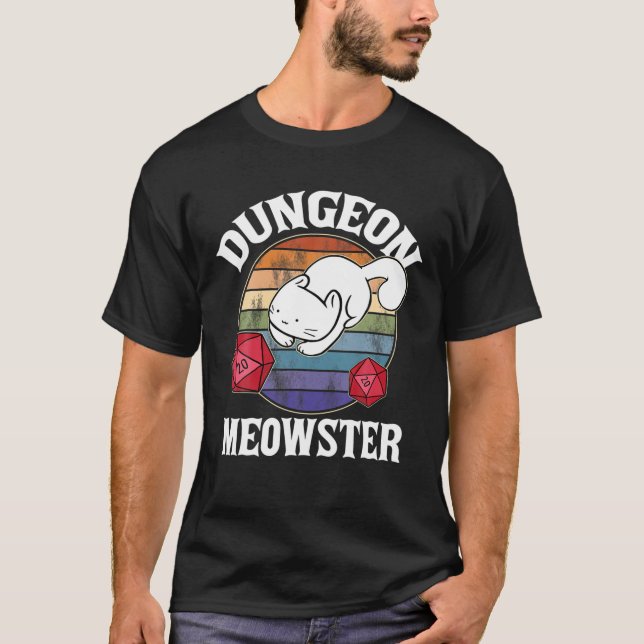 T-shirt Dungeon Meowster Nerdy D20 Dice Nerd Kitten Cat RP (Devant)