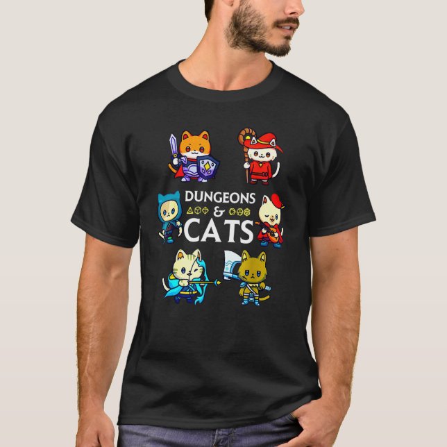 T-shirt Dungeons and Cats RPG D20 Dice Nerdy Fantasy Gamer (Devant)