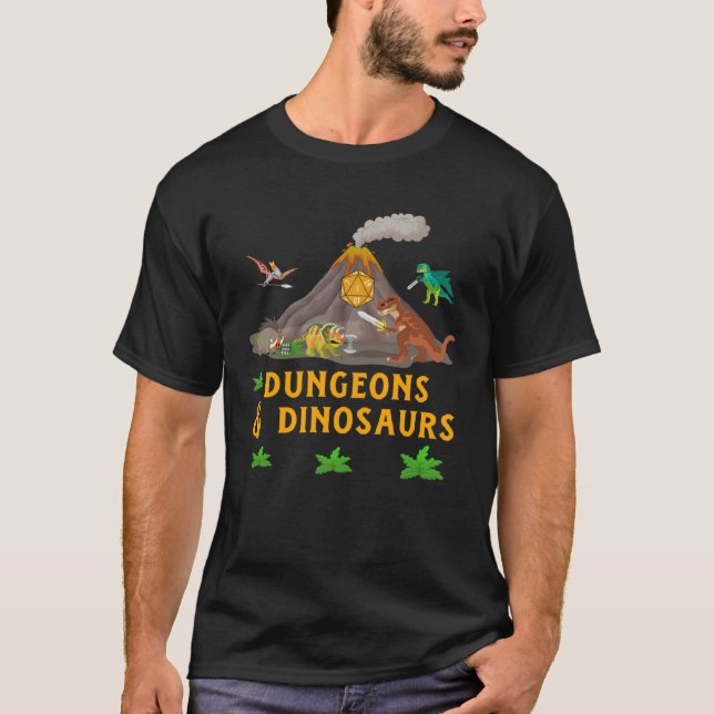 T-shirt Dungeons + Dinosaurs Role Playing  Tabletop Fantas (Devant)