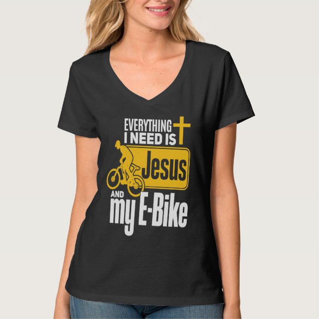 T-shirt E Biker Jesus  Jesus and E Biking Religious EBiker (Devant)