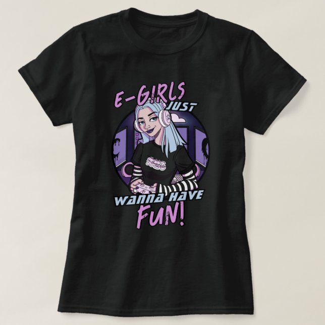 T-shirt E-Girls Cool Puple Cartoon Gamer (Design devant)