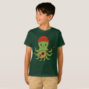 T-shirt e : Poulpe Vert Mignon Jouant du Oud avec un Chape