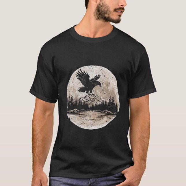 T-shirt Eagle Moon Forest Mountain Nature Lover Outdoor Hi (Devant)