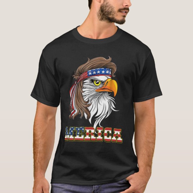 T-shirt Eagle Mullet T Shirt 4 juillet drapeau américain (Devant)
