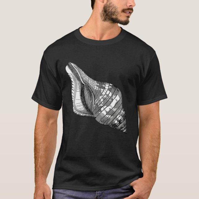 T-shirt Ear cup shell beach motif  men s  women (Devant)