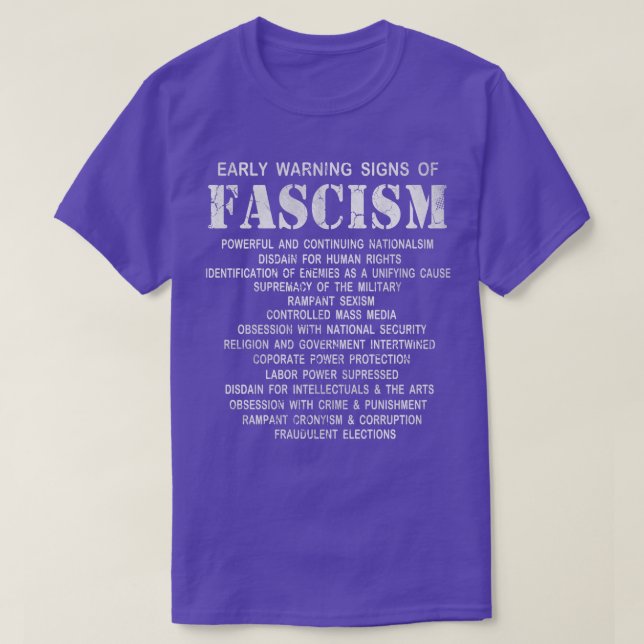 T-shirt Early warning Signs of Fascism (Design devant)