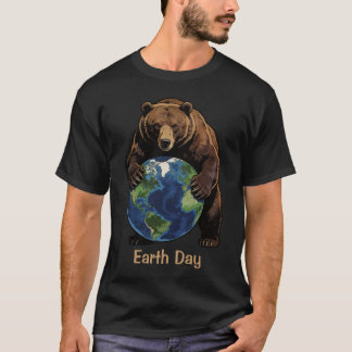 T-shirt Earth Day Bear Hugging Planet Design