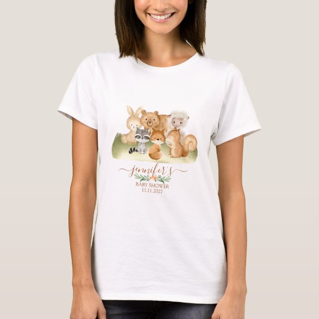 T-shirt Earthy Woodland Animals Baby mommy to be (Devant)