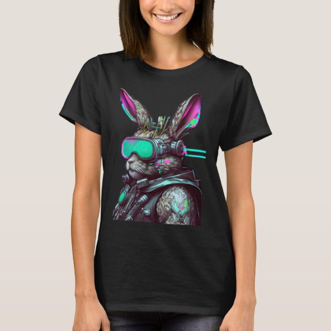 T-shirt Easter Bunny Cyberpunk Aesthetic Futuristic Sci Fi (Devant)