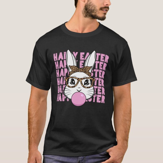 T-shirt Easter Bunny Face Glasses Leopard Happy Easter Day (Devant)